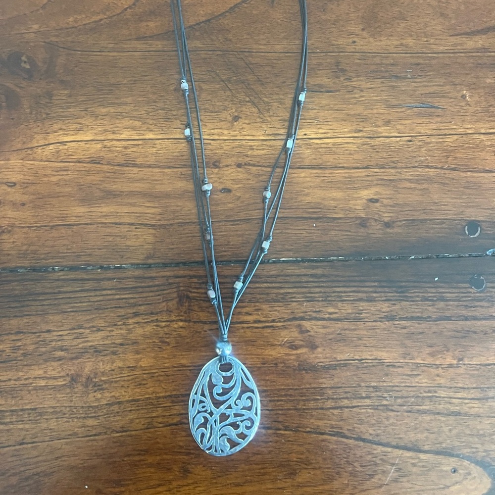 Silpada Sterling Silver Filigree Pendant on Cord Necklace. RARE
